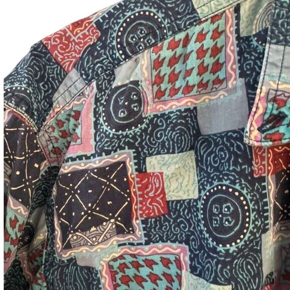Vtg 90s Chaps Button Up Shirt Mens Tribal Bandana Short Sleeve Retro dadcore - Picture 3 of 6